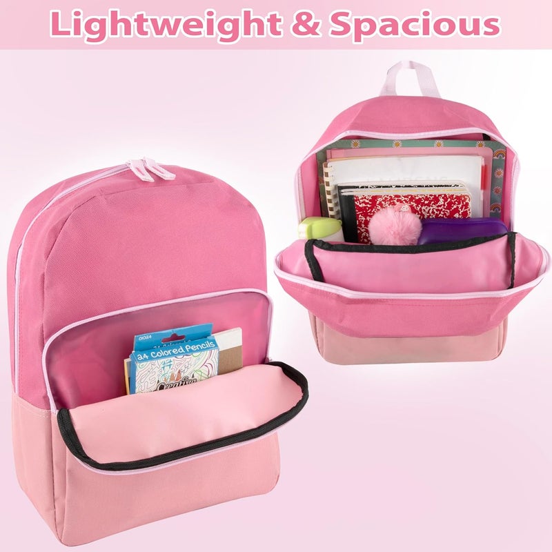 Trailmaker Color Block Backpacks for School Boys and Girls, 15 Inch Two Tone Colorful Small Travel Backpack for Kids (Pink) - Image 2